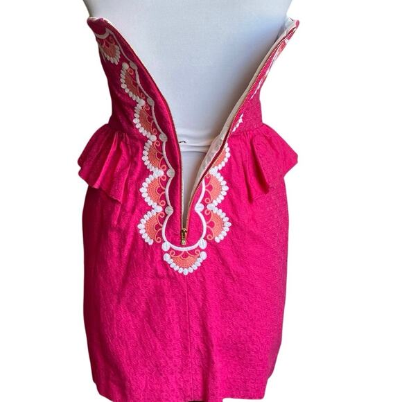 LILLY PULITZER Maybell Bustier Mini Dress Size‎ 2 Pink Strapless Peplum Resort - Picture 6 of 13